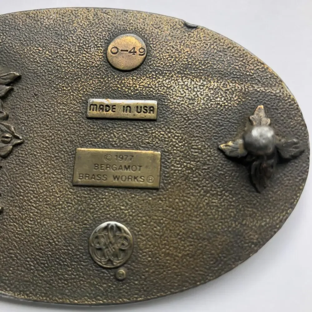 1977 Bergamot Brass Works Vintage Tractor Combine Harvest Oval Belt Buckle USA